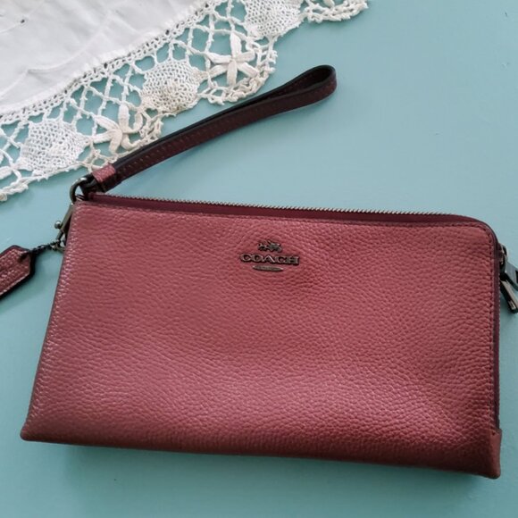 Coach 53583 Pebbled Metallic Leather Double Zip Wallet/Wristlet - Picture 1 of 9